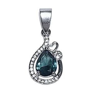 2.00 ctw Blue Topaz Sterling Silver Solitaire Pear Halo Pendant NEW